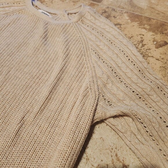 Sonoma Womens Medium Beige Cable Knit Sweater Cotton Blend Long Sleeve Crewneck - Picture 2 of 8